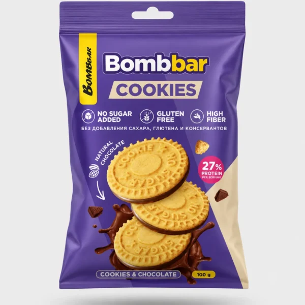 Bombbar Protein Cookies Chocolate Gluten Free, High Fiber and No Sugar Added 100g